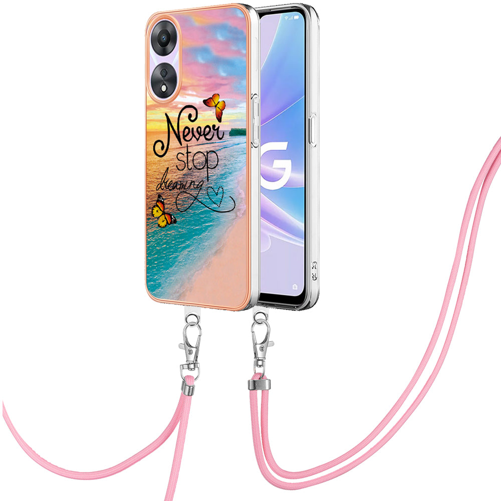 YB IMD Series-4 for Oppo A78 5G / A58 5G Electroplating TPU Cover IMD Marble Flower Pattern Phone Case with Lanyard - Never Stop Dreaming YB IMD Series-4 for Oppo A78 5G / A58 5G Electroplating TPU Cover IMD Marble Flower Pattern Phone Case with Lanyard - Never Stop Dreaming